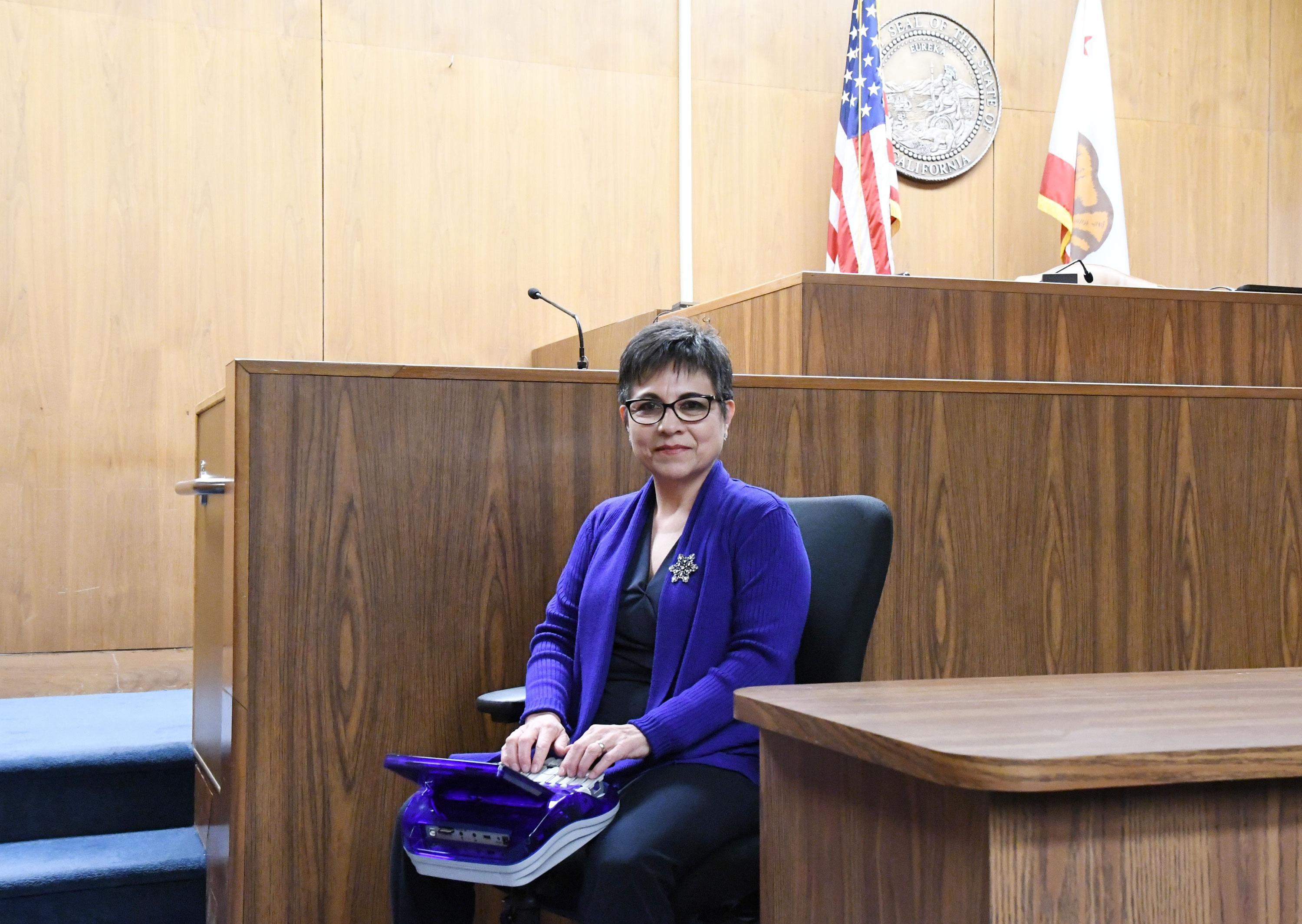 AFSCME Local 10 member Florence Ortiz, an official court reporter for the Stanislaus County Superior Court